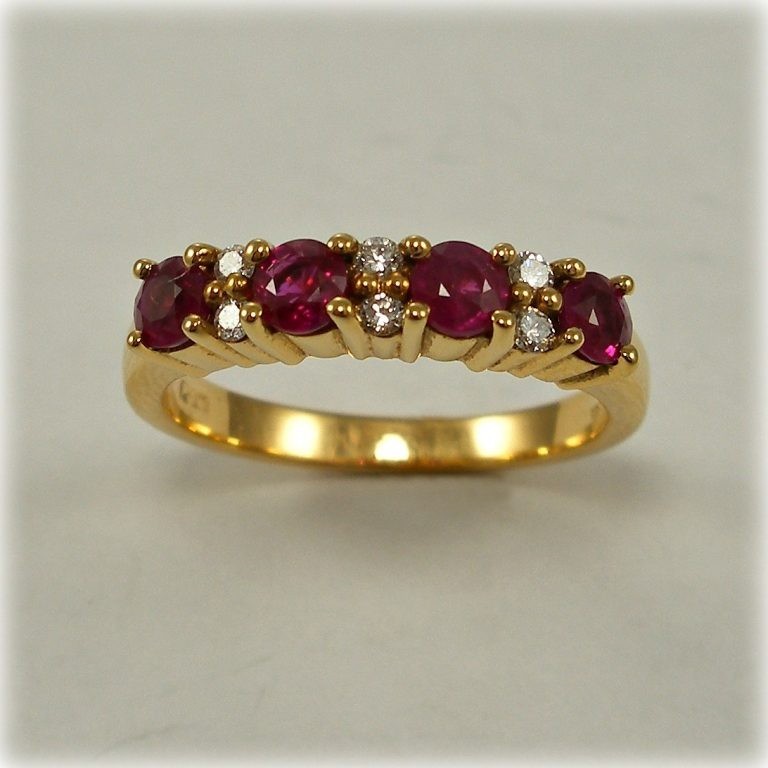 0.55 Ct Luxury Natural Red Ruby & Diamond Anniversary Ring 14K Yellow Gold Sz 8