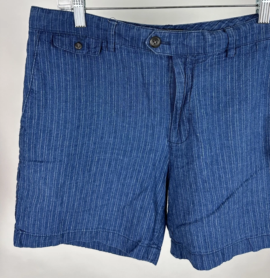 Pantalones Cortos Banana Republic Mezcla de Lino Para Hombre 34 Rayas Desteñido Azul Índigo Náutico Foto 3 de 4