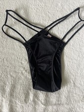 VTG Victoria's Secret Silky Satin Black Strappy Cage Panties Size L Y2K 2003
