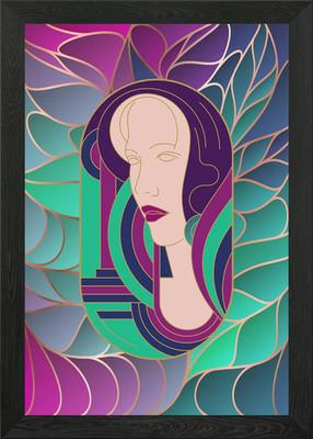 Art Deco Dame grün gerahmtes Wandbild Poster Leinwanddruck Bild
