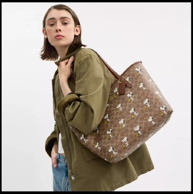 Coach X Peanuts City Tote Bag In Signature Canvas With Snoopy