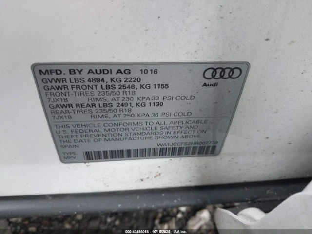 (LOCAL PICKUP ONLY) Driver Left Fender Fits 15-18 AUDI Q3 980205 Foto 4 de 4
