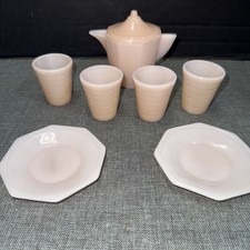 Vintage Akron Agate Baby Pink Glass Children's Play Dishes Stacked Disk Read