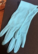 1960's Fownes Fine Long Dress Gloves Women Size 7 Washable Aqua Blue 100 Nylon