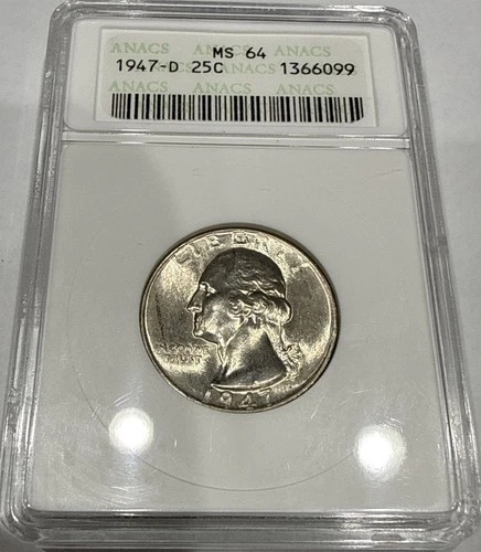 1947-D Washington Quarter Silver 25C ANACS MS64 Soapbox Holder (G7)