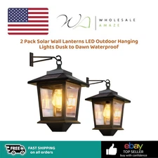 2 Pack Solar Wall Lanterns LED Outdoor Hanging Lights Dusk to Dawn Waterproof