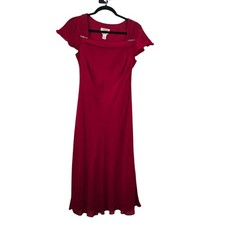 Talbots Dress 10 Petite Red Pure Silk Chiffon Midi Flutter Sleeve Party Wedding