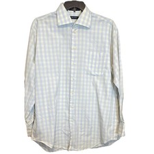 Nautica 100 Cotton Blue White Plaid Dress Shirt Men's 17 34/35 Long Sleeve