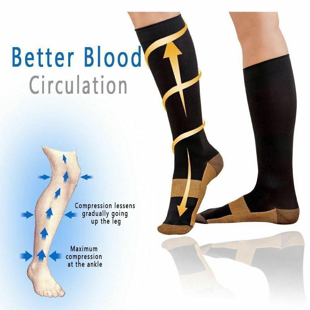 5 Pairs Compression Socks Copper Fit Knee High 20-30mmHg Energy Support Recover