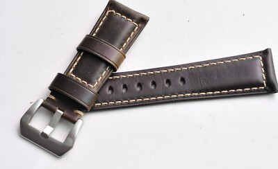 26mm Premium Calf Leather Thick Oil Dark Brown Strap
