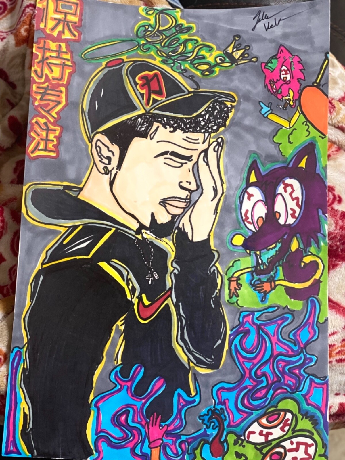 College artist, Latino, art drawings and sketches, color markers