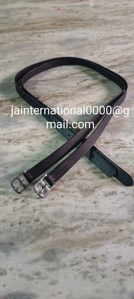 58" Black Pair of 1" Wide Genuine Leather English Stirrup Leathers Horse Tack. - Image 2 of 4