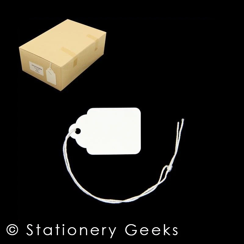 1000 White Strung Tickets 37 x 24 mm Price Tags String Swing Labels 37mm x 24mm