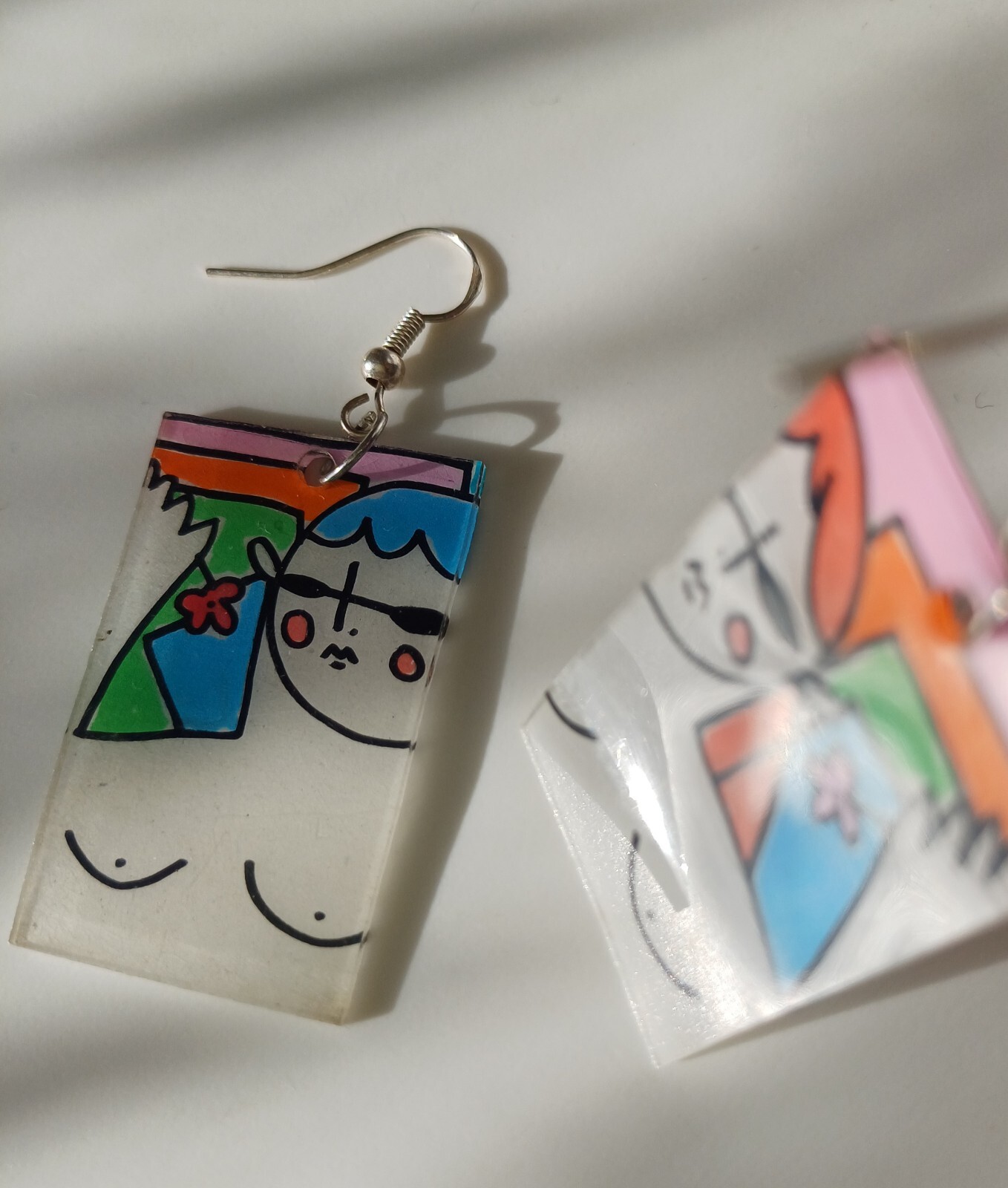 Earrings Rectangular Handmade Painted Art Earring… - image 7