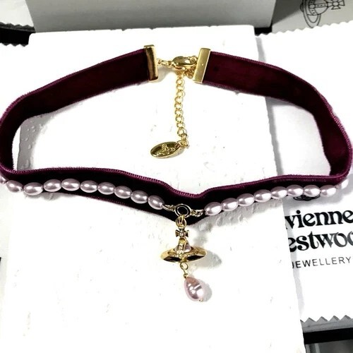 Vivienne Westwood ALEKSA Pearl ORB Choker Necklace Red Gold
