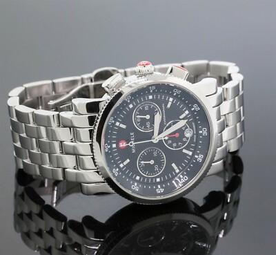 Michele Sport Sail 38mm Ladies Watch Chronograph Steel Black 