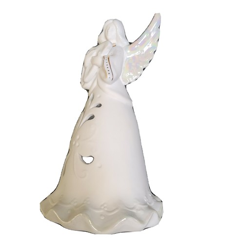 Keramik Engel mit Harfe weiß Porzellan Teelicht 8" Weihnachten Feiertage 2004 - Bild 6 von 7