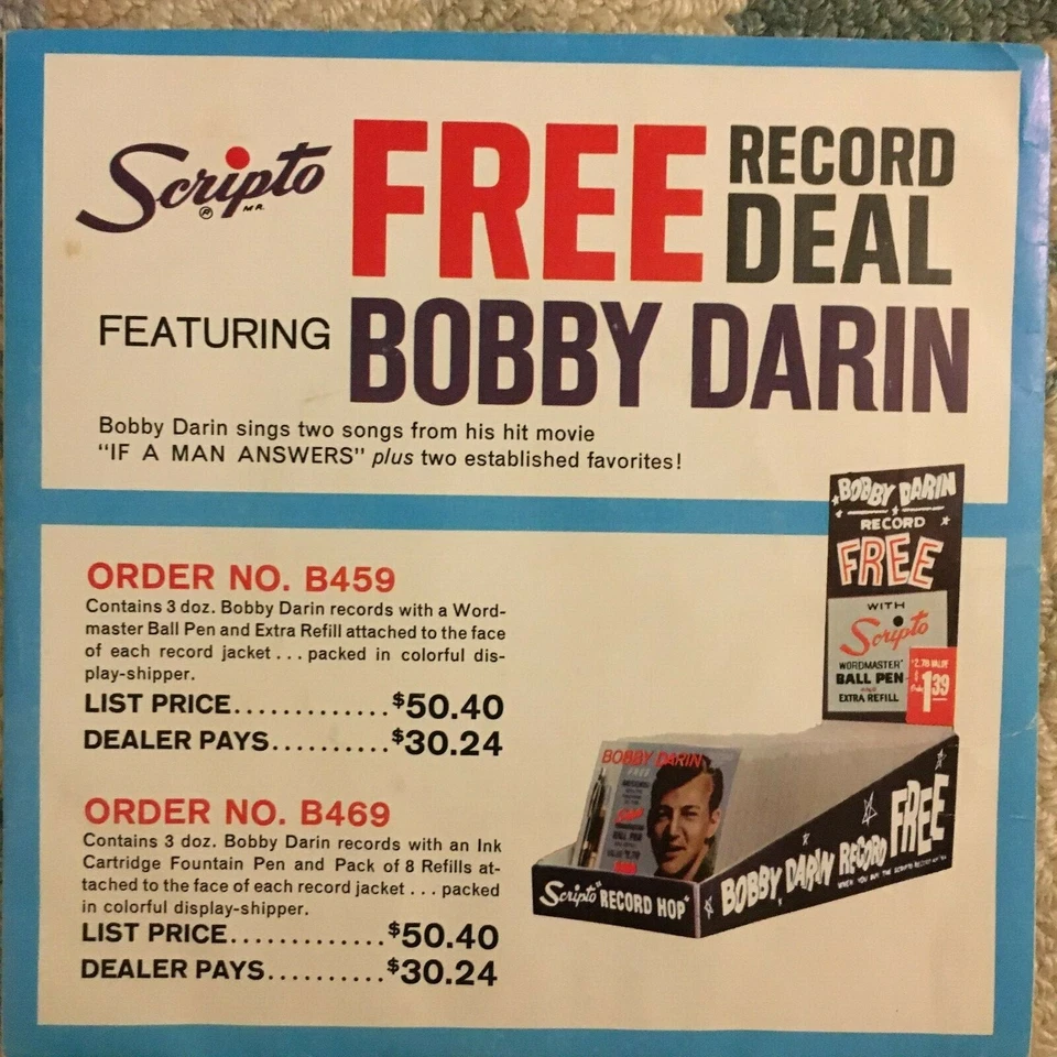 7" Record Bobby Darin Scripto Promotional If A Man Answers True True Love 45 RPM - Image 2 of 4