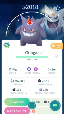 Pokemon Trade GO - Shiny Gengar 3Moves with Red Party Hat and Lick Legacy move