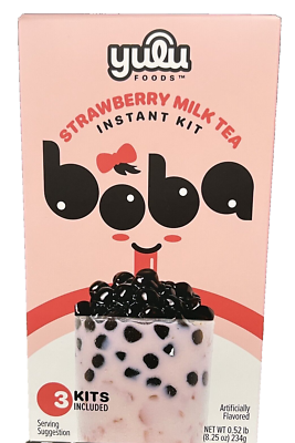 Yulu Foods Instant Boba Strawberry Milk Tea Instant Kit Makes