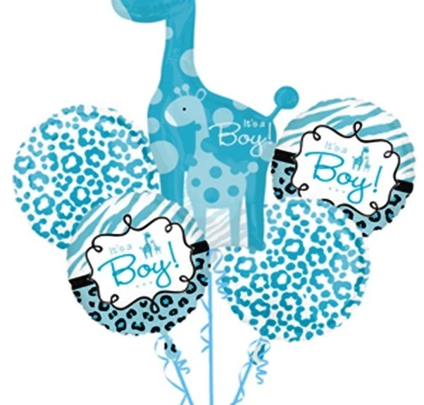 It's a Boy Giraffe Balloon Bouquet kit 5 piece Baby Shower favor Safari Animals - Image 3 of 4