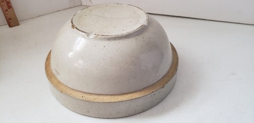 Antique Salt Glazed Primitive Stoneware Heavy Mixing Bowl Wide Rim 10.5” - Picture 8 of 8