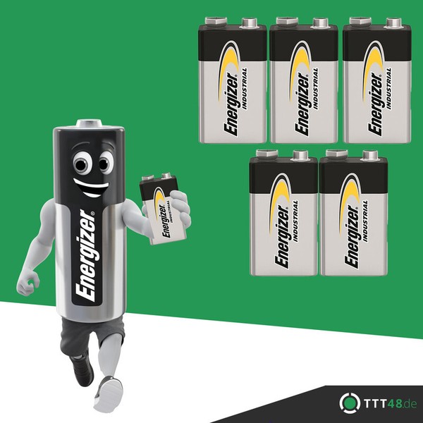 5 X Energizer Industrial 9V Block Alcalino E-Block 6LR21 Batteria - Rilevatore Di Grezzi-image