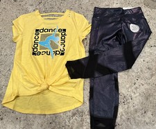 NWT JUSTICE GIRLS DANCE SPORTS LADDER TEE MESH BLACK LEGGINGS SZ 8 OUTFIT SET