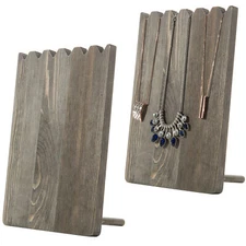 MyGift Set of 2 Barnwood Adjustable Length Jewelry Necklace Board Holder Stand