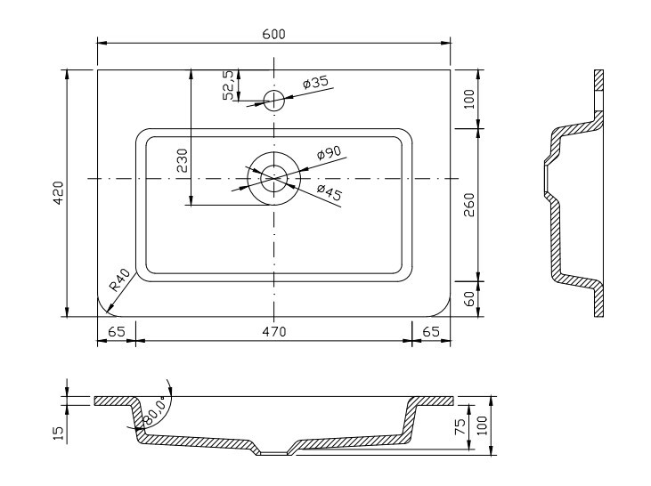 Floor standing Bathroom Sink Unit Brown 600mm Vanity Unit with White