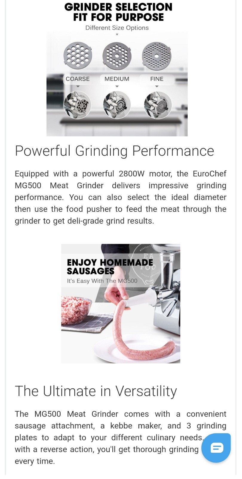 EuroChef 2800W Electric Stainless Steel Meat Grinder Mincer Sausage