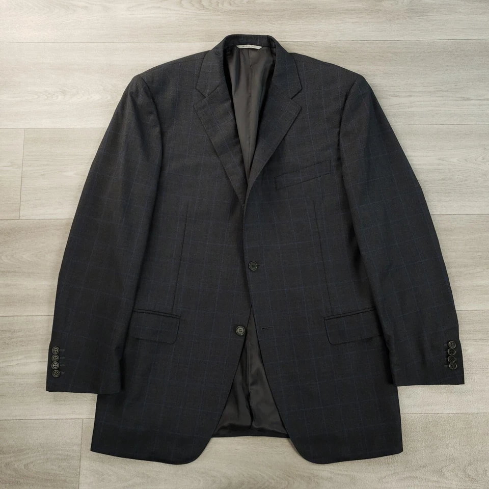 Canali 1934 Sport Coat Mens 44L* Slim Fit Gray Blue Windowpane Wool Surgeon Cuff - Image 2 of 4