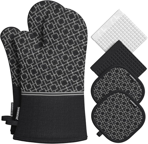 Oven Mitts and Pot Holders Sets 6Pcs, Kitchen Oven Glove,High Heat Resistant 550