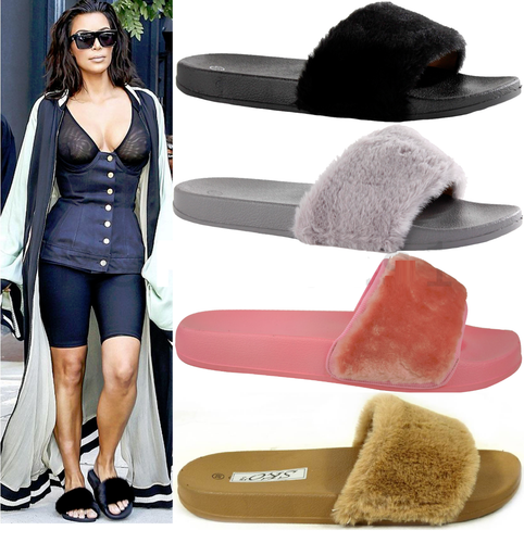 Womens Slip On Size Flat Farrah Rubber Slider Mules Fur Slipper Rihanna Sandals