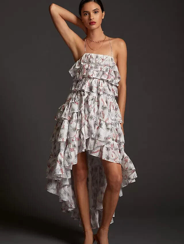 Magali Pascal Ruffled Tiered Dress Anthropologie Hi-Low Silk Floral Size XL  NEW | eBay