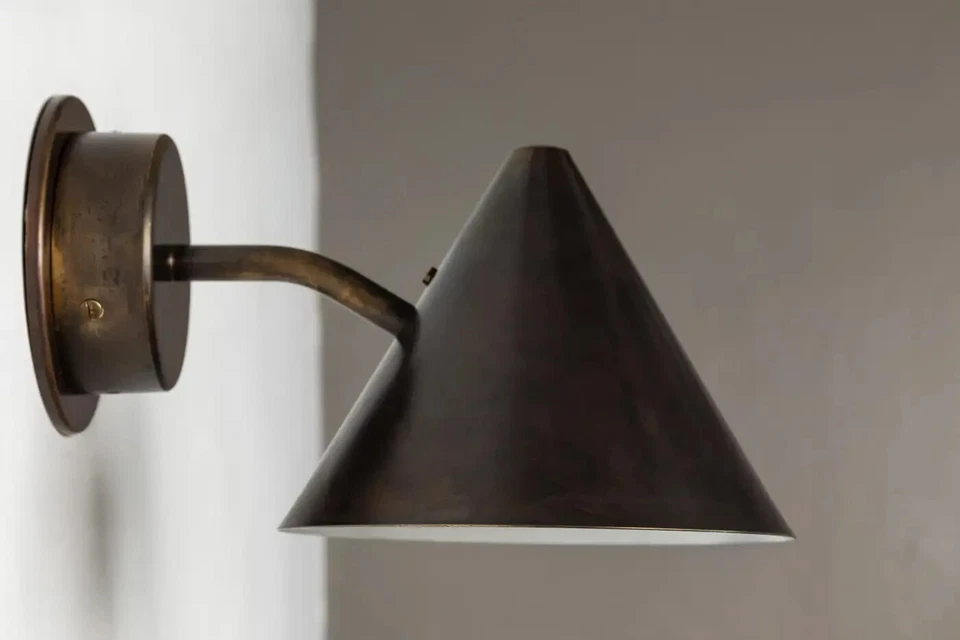 Pair of Mini Tratten Dark Brown Patinated Outdoor Sconces 1950s Handmade by H D - Image 4 of 4