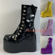 Women Gothic Ankle Boots Patent Leather Platform Shoes Glossy Punk Party Shoes