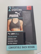 Puma Women's Sports Bra 2 Pack Seamless Removable Cups Size M black, gray,New