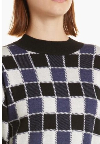Hugo Boss Fiametta Checker Sweater Womens Size L Drop Shoulder Crewneck Wool - Picture 2 of 13
