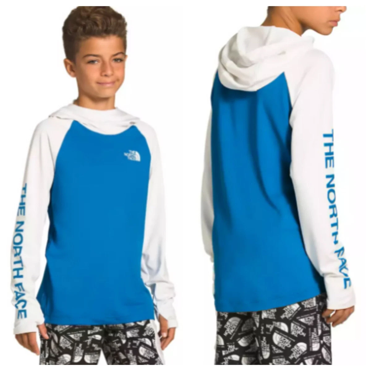 The North Face Youth Size Large Class V Water Hoodie Thumbholes Blue White