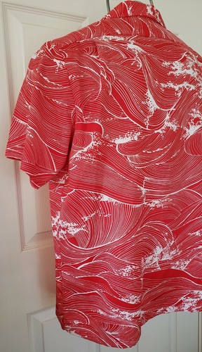 Camisa McInerny Vintage Para Hombre Hawaiana Abotonada Grande XL Ondas Rojas - Imagen 5 de 7