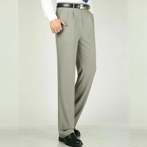 Men Formal Dress Pants Business Suit Straight Leg Trousers Pleated Front Solid - Picture 10 of 28