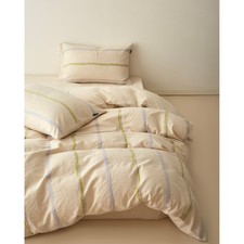 Faith Cotton Linen Striped Duvet Cover Set King Green Top Grade Natural