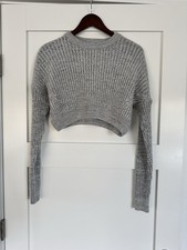 Urban Outfitters Sweater Womens Small Gray Cropped Ribbed Chunky AI