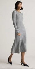Quince Mongolian Cashmere Wide Rib Midi Dress Grey XS