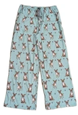 Comfies Doggie Pajama Pants Sz L  Aqua w/ Chihuahua Print, Pockets NEW