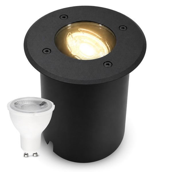 Juavi Bodeneinbauleuchte IP67 Schwarz Schwenkbar GU10 Led 2W Warmweiß Gartenspot-image