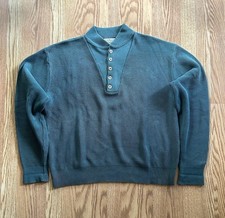 Vintage LL Bean Sweater Mens Large Henley Green Freeport Maine Made in USA
