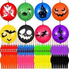 Leyndo 120 Pcs Halloween Punch Balloons 18'' Latex Round Punch Balls with Rub...