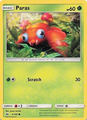 Paras 4/149 Common SM Base Set Pokemon Lightly Played